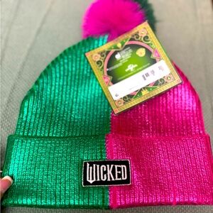 Wicked Two-Tone Green & Pink Kids Pom Beanie